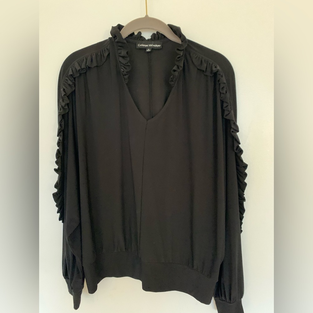 Catherine Malandrino black blouse size medium Bishop Sleeves.